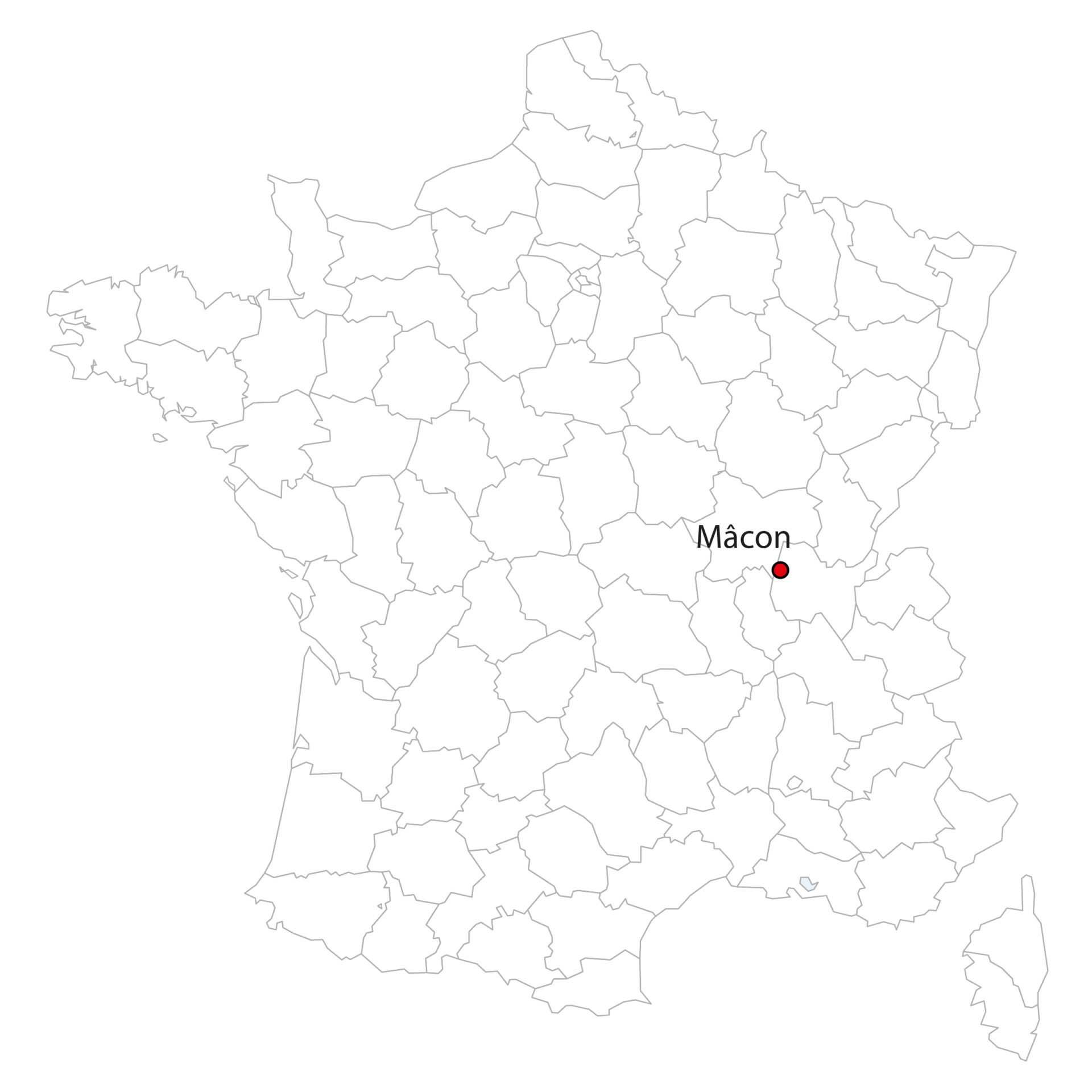 Carte de France, localisation de la ville de Mâcon