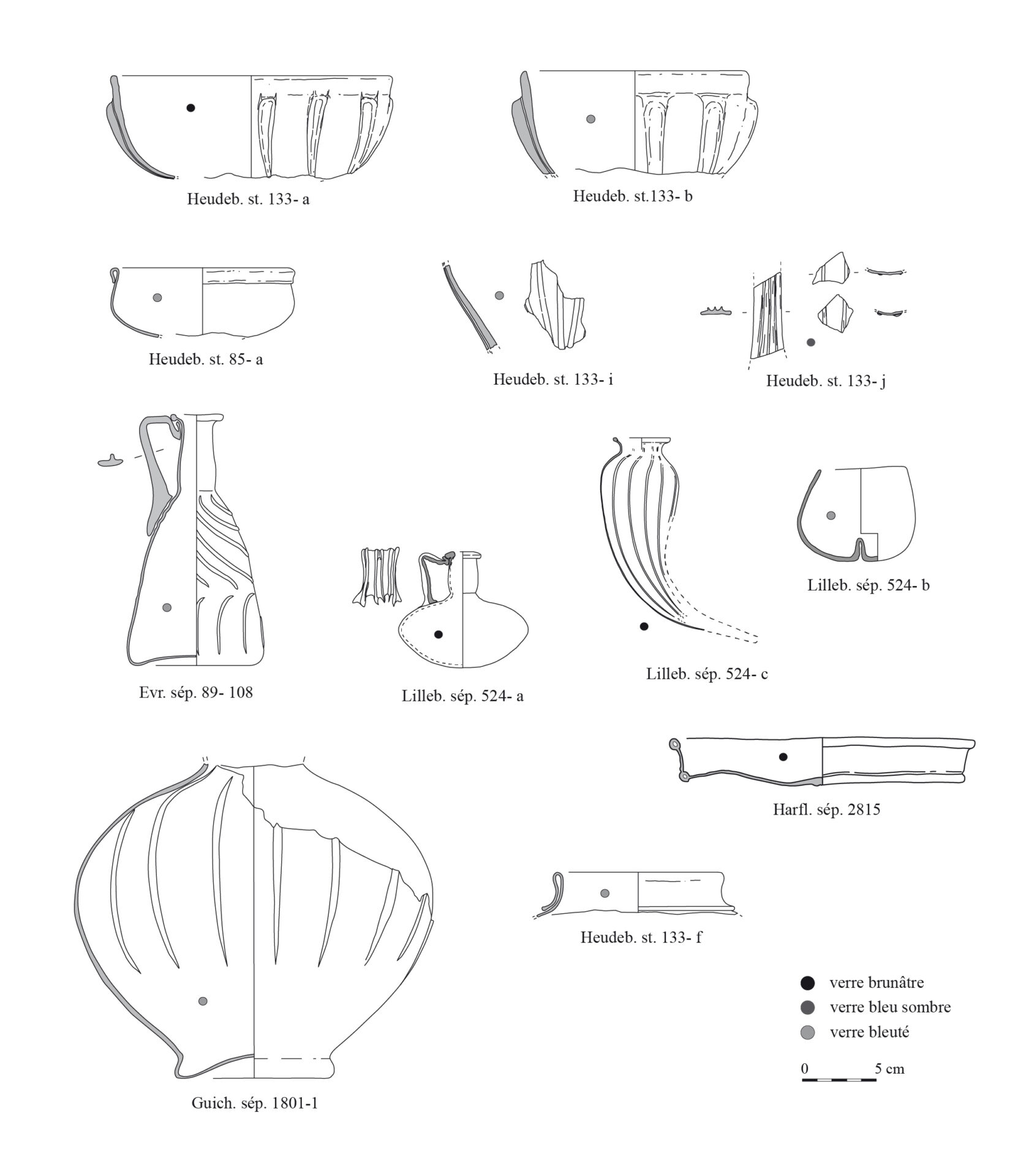 Principales formes de verreries de table gallo-romaine normande (Ier siècle)