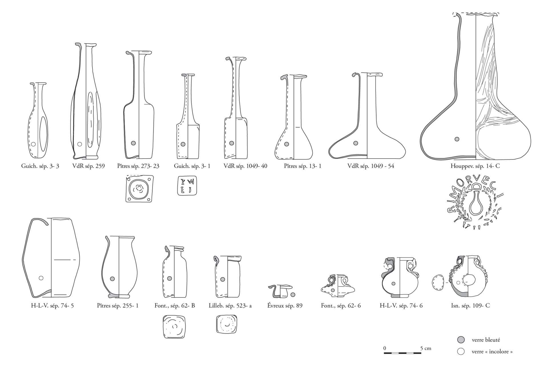 Principales formes de fioles et vases divers des 2e et 3e siècles