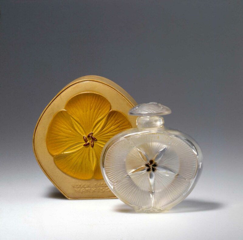 Étui et du flacon Narkiss créés en 1912 par René Lalique pour Roger & Gallet